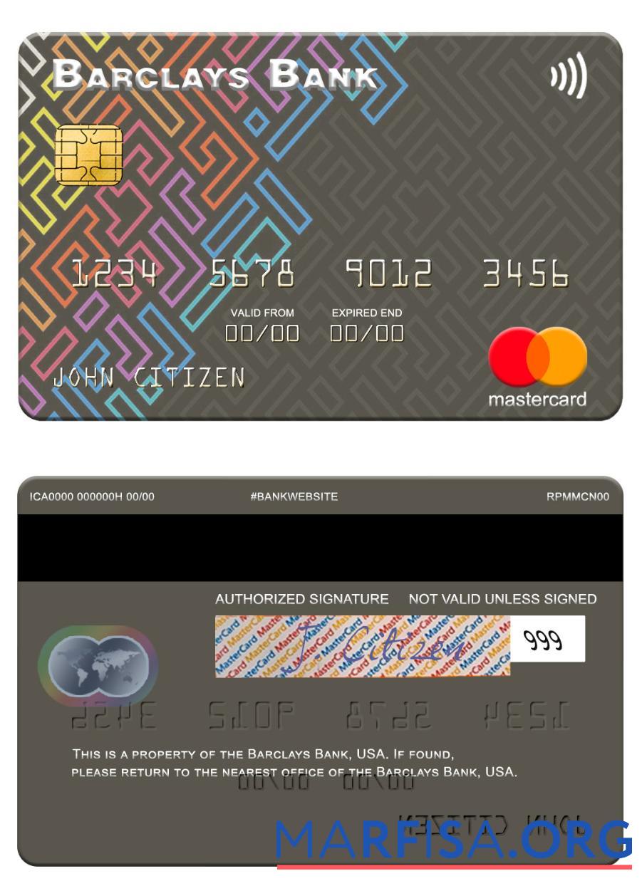 Realistic USA Barclays Bank mastercard example
